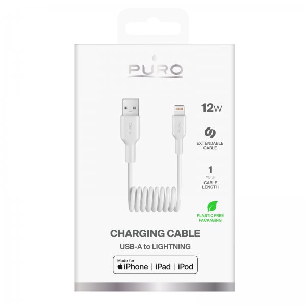 Puro Kabel Spiral Lightning til USB-A 1m Hvid