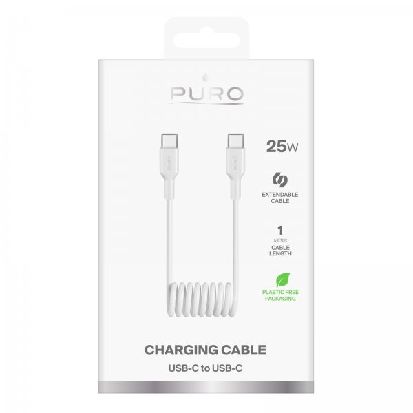 Puro Kabel Spiral USB-C til USB-C 1m Hvid