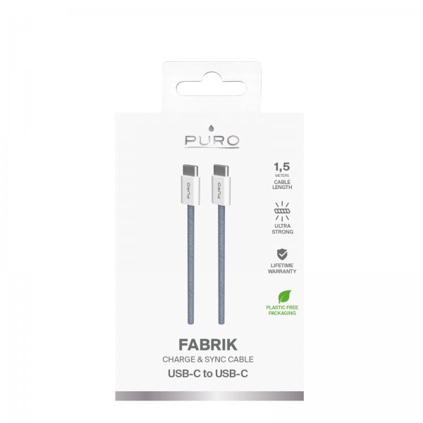 Puro Kabel Fabrik 2.0 60W USB-C til USB-C 1.5m Blue Lagoon