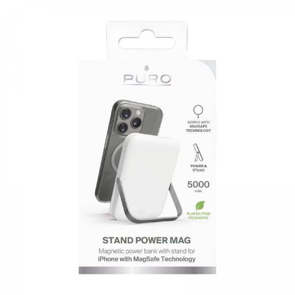 Puro Powerbank Stand Power Mag 5000 mAh Hvid