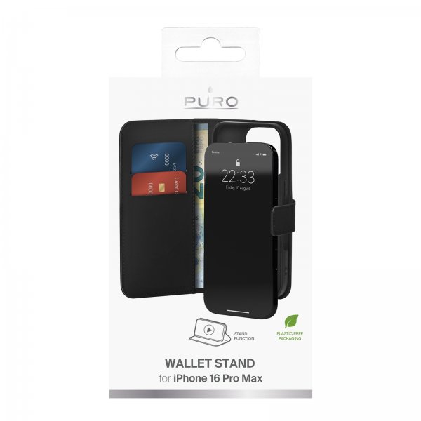 Puro iPhone 16 Pro Max Cover Wallet Stand Sort