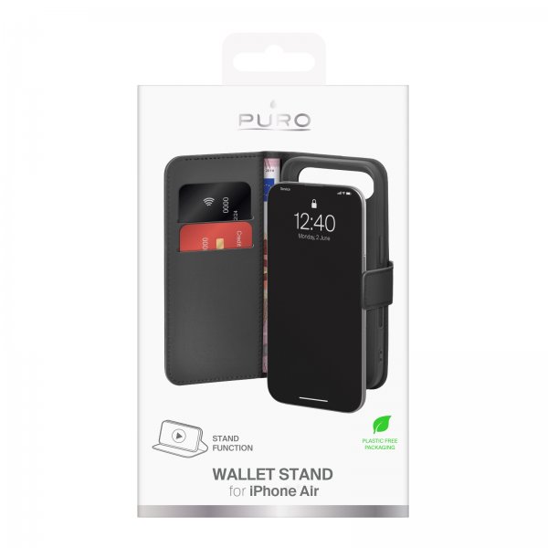 Puro iPhone Air Etui Wallet Stand Sort