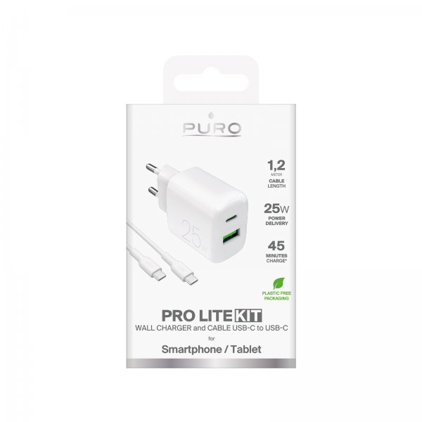 Puro Oplader med Kabel ProLite Kit USB-C 25W 1.2m Hvid