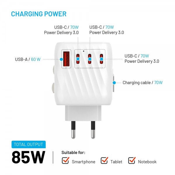 Fast Rejselader Voyager World Adapter 85W