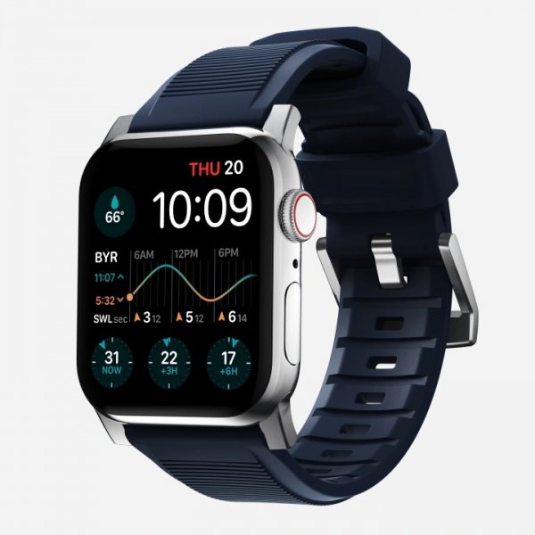 Nomad Apple Watch 44/45/46mm/Apple Watch Ultra Rem Rugged Band Sølv Hardware Atlantic Blå