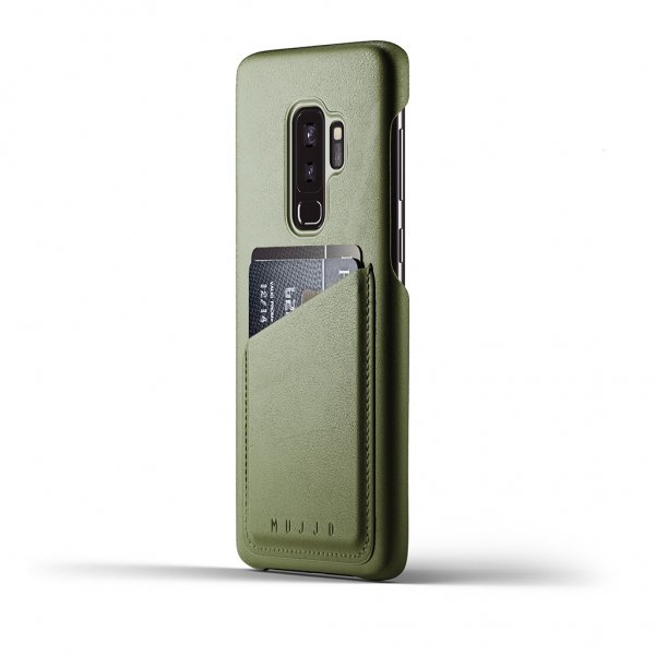 Mujjo Samsung Galaxy S9 Plus Cover Full Læder Wallet Case Oliven Grøn