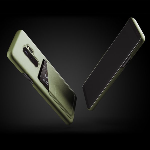 Mujjo Samsung Galaxy S9 Plus Cover Full Læder Wallet Case Oliven Grøn