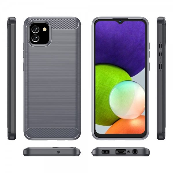 Samsung Galaxy A03 Cover Børstet Kulfibertekstur Grå