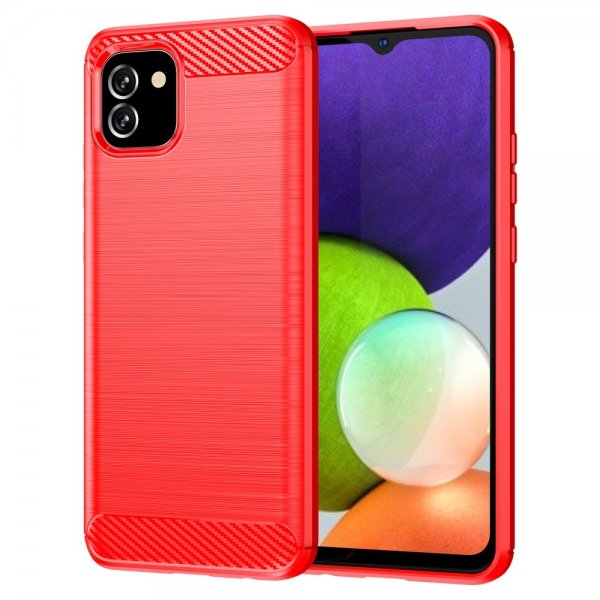Samsung Galaxy A03 Cover Børstet Kulfibertekstur Rød