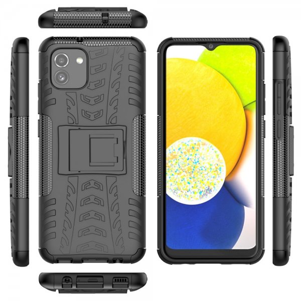 Samsung Galaxy A03 Cover Dækmønster Stativfunktion Sort