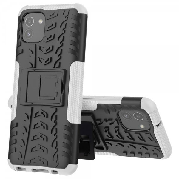 Samsung Galaxy A03 Cover Dækmønster Stativfunktion Hvid