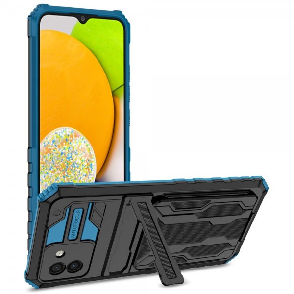 Samsung Galaxy A03 Cover Kamerabeskyttelse Kortlomme Stativfunktion Blå