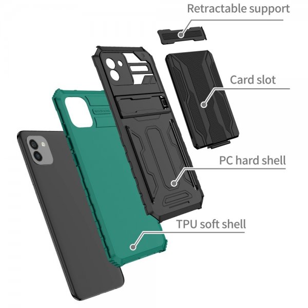 Samsung Galaxy A03 Cover Kamerabeskyttelse Kortlomme Stativfunktion Grøn