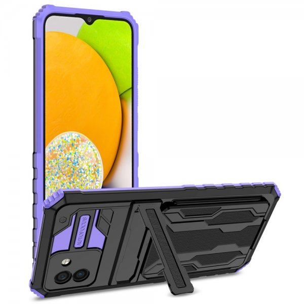 Samsung Galaxy A03 Cover Kamerabeskyttelse Kortlomme Stativfunktion Lilla