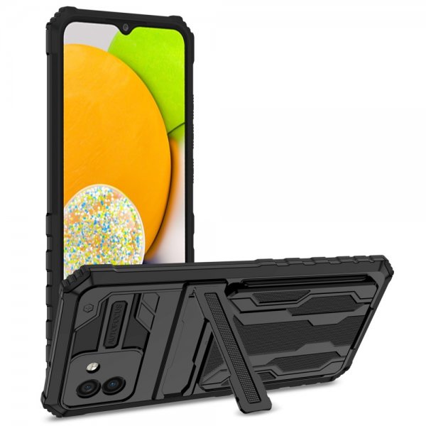 Samsung Galaxy A03 Cover Kamerabeskyttelse Kortlomme Standfunktion Sort