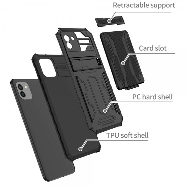 Samsung Galaxy A03 Cover Kamerabeskyttelse Kortlomme Standfunktion Sort