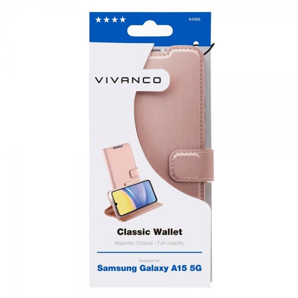 Vivanco Samsung Galaxy A15 Cover Classic Wallet Rosaguld
