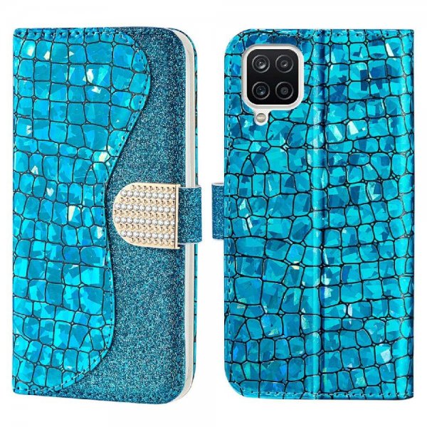 Samsung Galaxy A22 4G Cover Krokodillemønster Glitter Blå