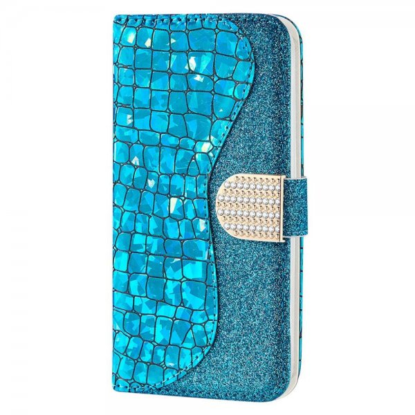 Samsung Galaxy A22 4G Cover Krokodillemønster Glitter Blå