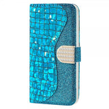 Samsung Galaxy A22 4G Cover Krokodillemønster Glitter Blå