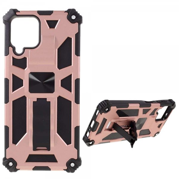 Samsung Galaxy A22 4G Cover med Metalplade Stativfunktion Rosa Guld