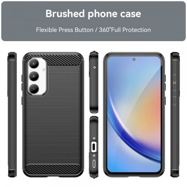 Samsung Galaxy A35 Cover Børstet Kulfibertekstur Sort