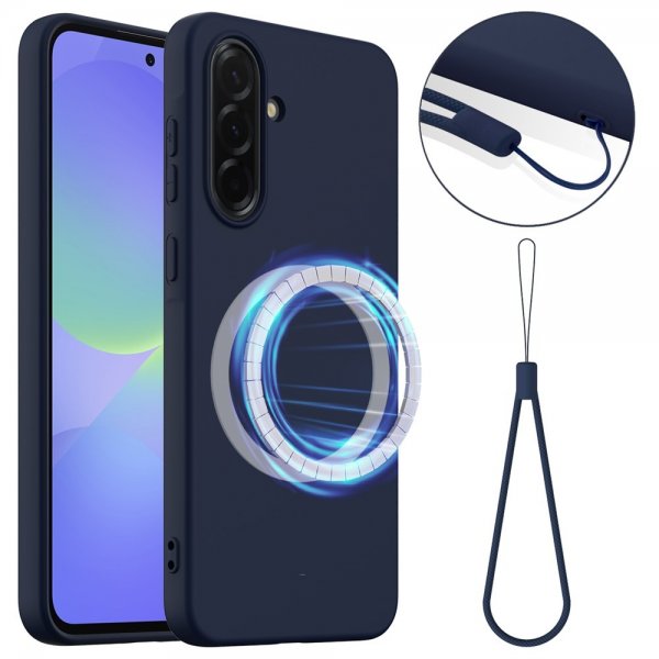 Samsung Galaxy A36/Galaxy A56 Cover med Strap Silikone MagSafe Mørkeblå