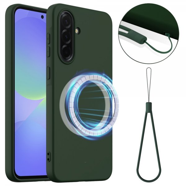 Samsung Galaxy A36/Galaxy A56 Cover med Rem Silikone MagSafe Mørkegrøn