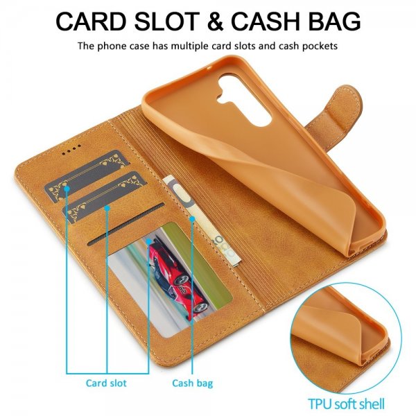 Lc.Imeeke Samsung Galaxy A56 Etui med Kortlomme Stativfunktion Lysebrun