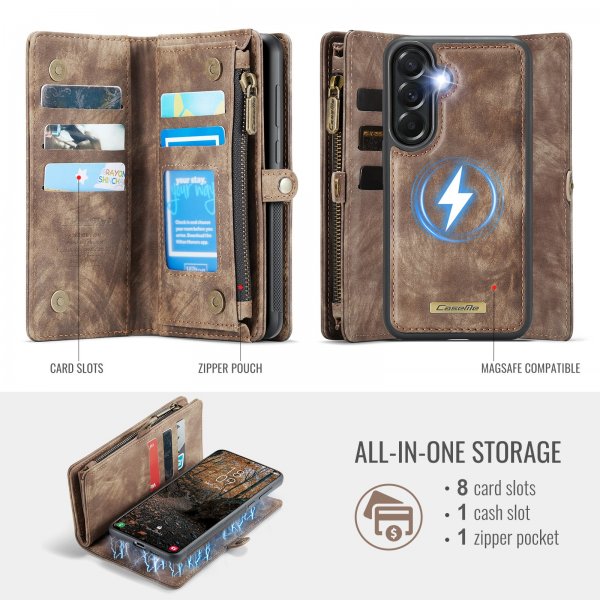 CaseMe Samsung Galaxy A57 Etui 008 Series Aftagelig Skal Brun