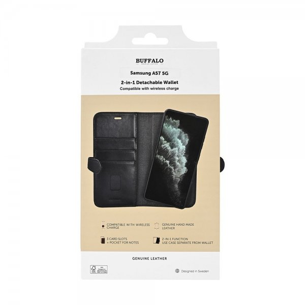Buffalo Samsung Galaxy A57 Etui 2-i-1 Ægte Læder 3 Kortlommer Sort