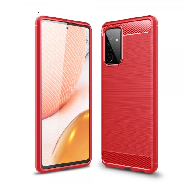 Samsung Galaxy A72 Cover Børstet Kulfibertekstur Rød