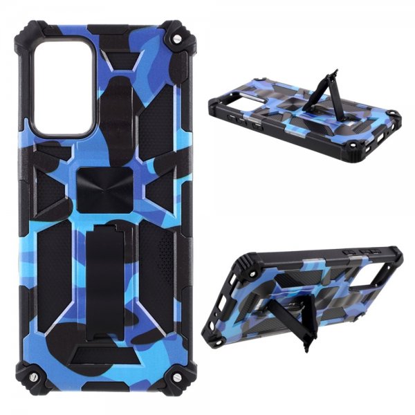 Samsung Galaxy A72 Cover med Metalplade Standerfunktion Camouflage Blå