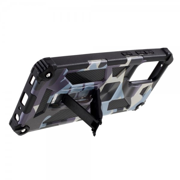 Samsung Galaxy A72 Cover med Metalplade Stativfunktion Camouflage Navy