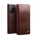 Qialino Samsung Galaxy Note 20 Ultra Flip Cover Ægte Læder Brun