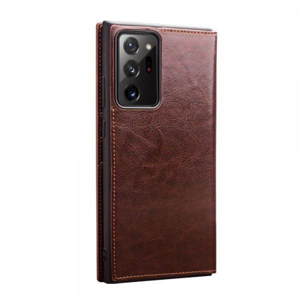 Qialino Samsung Galaxy Note 20 Ultra Flip Cover Ægte Læder Brun