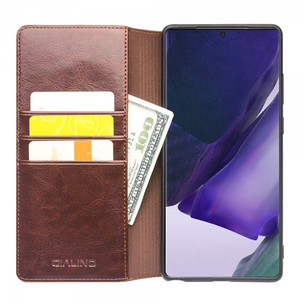 Qialino Samsung Galaxy Note 20 Ultra Flip Cover Ægte Læder Brun