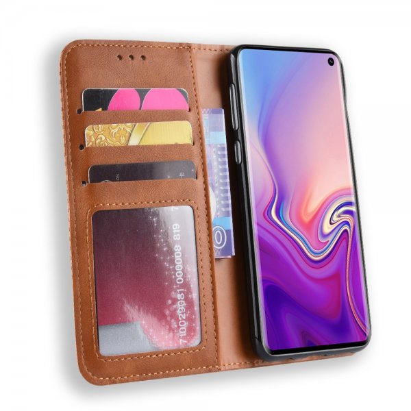 Samsung Galaxy S10E Pung Etui Vintage Skotskternet Brun