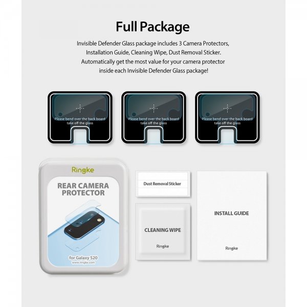 Ringke Samsung Galaxy S20 Kamerabeskyttelse Kamerabeskytter Glas 3-pak