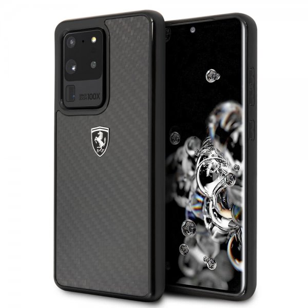 Ferrari Samsung Galaxy S20 Ultra Cover Kulfibertekstur Sort
