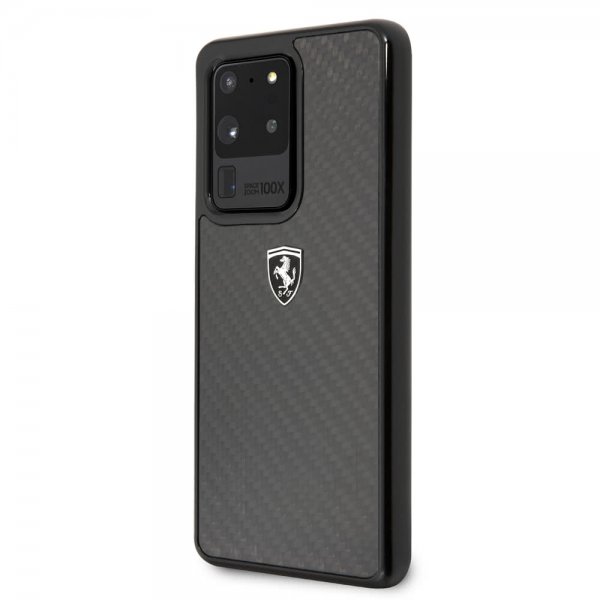 Ferrari Samsung Galaxy S20 Ultra Cover Kulfibertekstur Sort