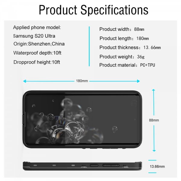 Redpepper Samsung Galaxy S20 Ultra Cover Vandtæt IP68 Sort