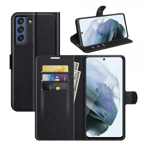 Samsung Galaxy S21 FE Etui Litchi Sort