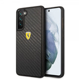 Ferrari Samsung Galaxy S21 FE Cover Ægte Kulfiber Metal Logo Sort