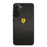 Ferrari Samsung Galaxy S21 FE Cover Ægte Kulfiber Metal Logo Sort