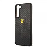 Ferrari Samsung Galaxy S21 FE Cover Ægte Kulfiber Metal Logo Sort