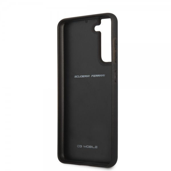Ferrari Samsung Galaxy S21 FE Cover Ægte Kulfiber Metal Logo Sort