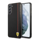 Ferrari Samsung Galaxy S21 FE Cover Vertical Stripe Metal Logo Sort