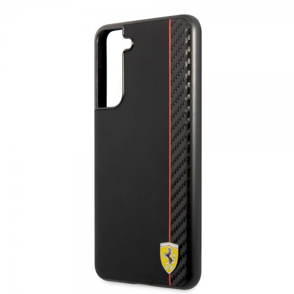 Ferrari Samsung Galaxy S21 FE Cover Vertical Stripe Metal Logo Sort