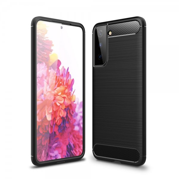 Samsung Galaxy S21 Plus Cover Børstet Kulfibertekstur Sort